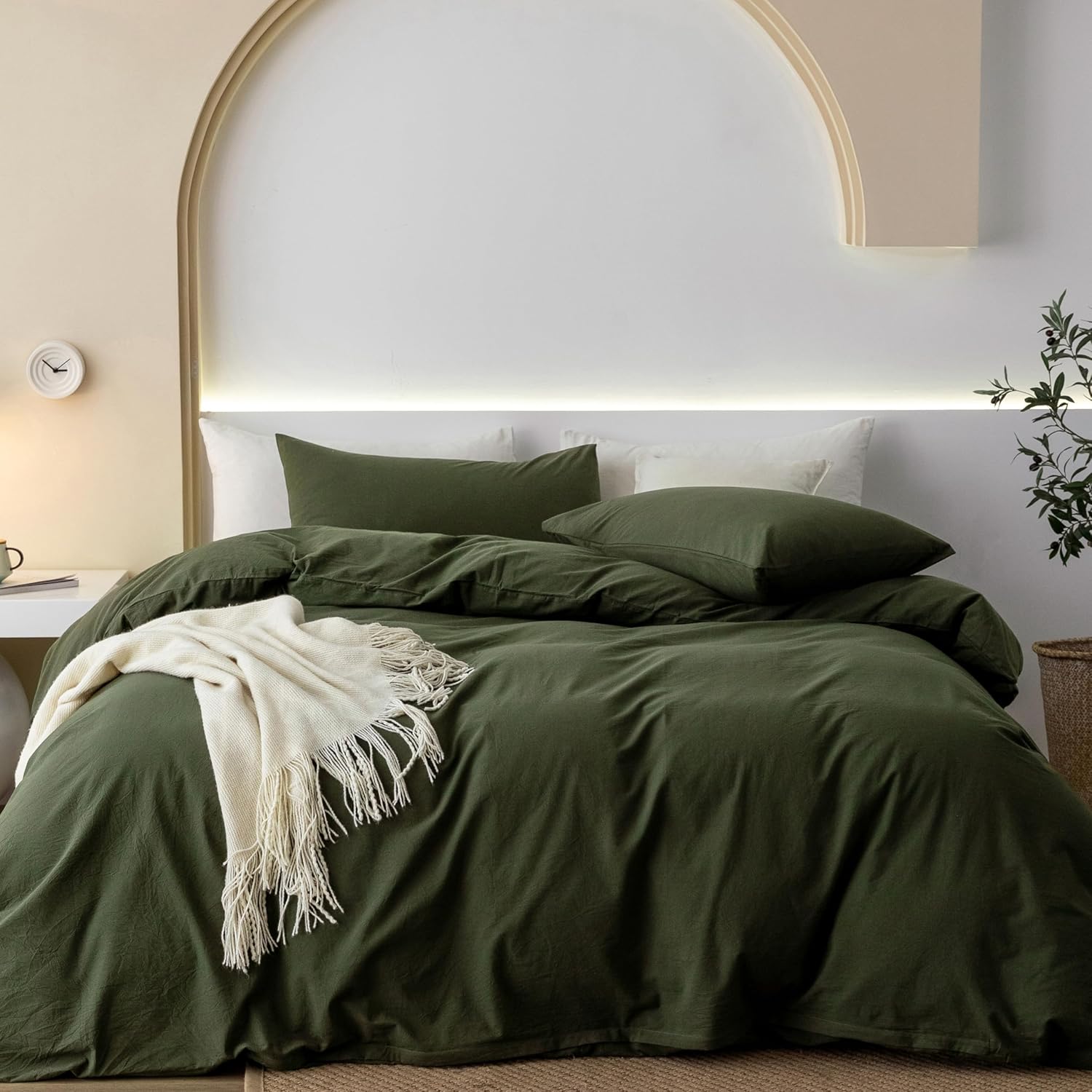 JIYUAN 100% Washed Cotton Duvet Cover Set for Super Queen Beds