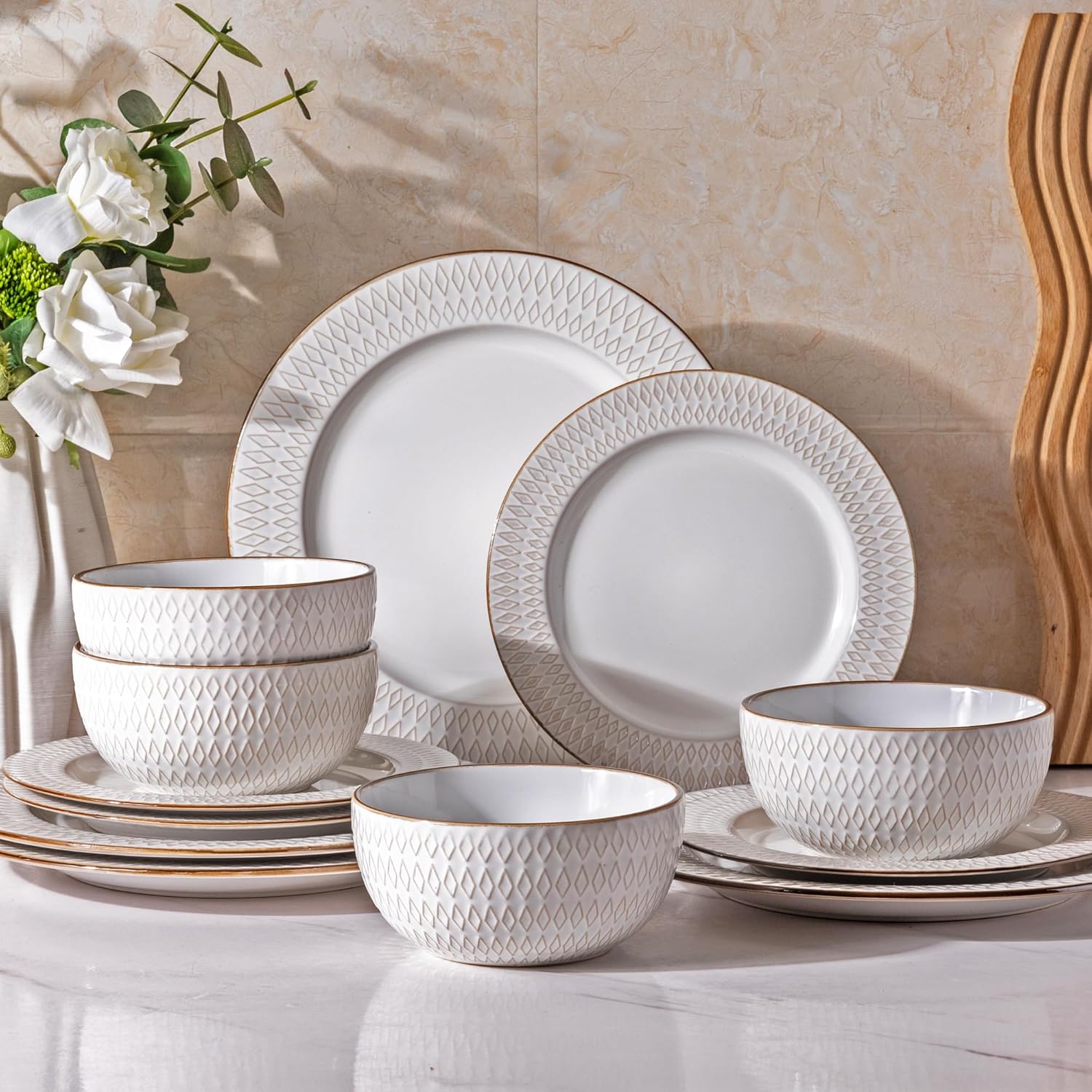 Elegant 12-Piece Ceramic Dinnerware Set for Stylish Dining