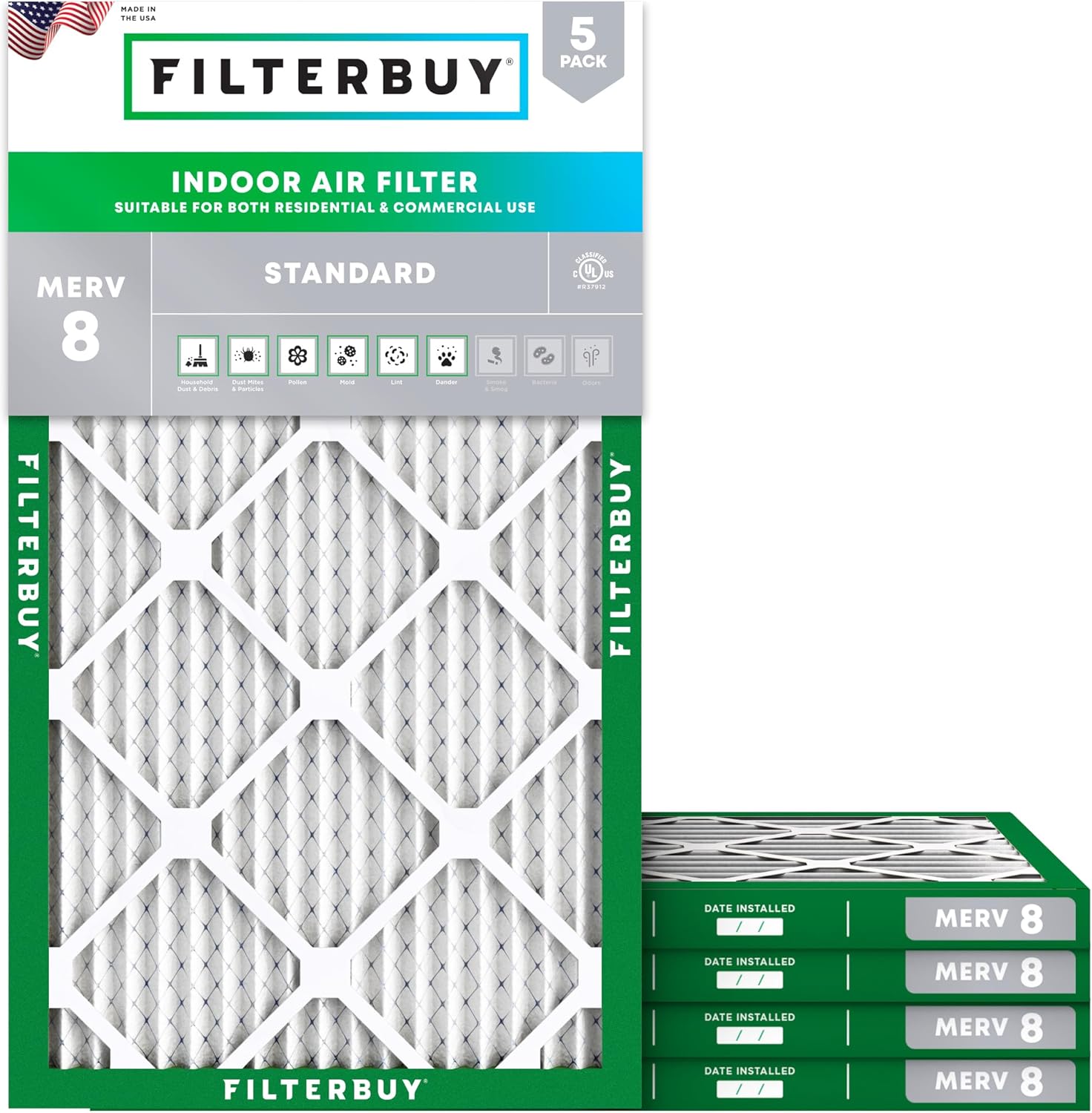 Filterbuy 15x30x1 Air Filter MERV 8 for Dust & Allergy Defense