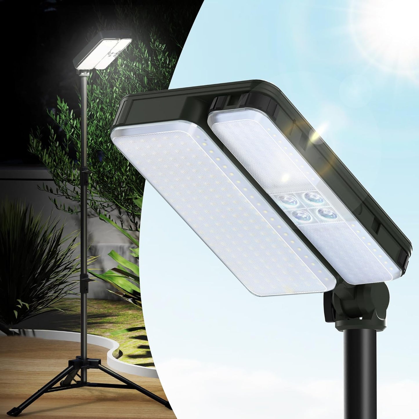 KIALUSH 10000lm Rechargeable Work Light: Dual Lights, Telescopic Stand, Solar & Type C Charging