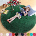 Dark Green Fluffy Round Rug 5Ft - Thick Furry Shag for Bedroom