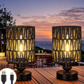 Cordless Outdoor Table Lamps Rechargeable Rattan Boho - Set of 2