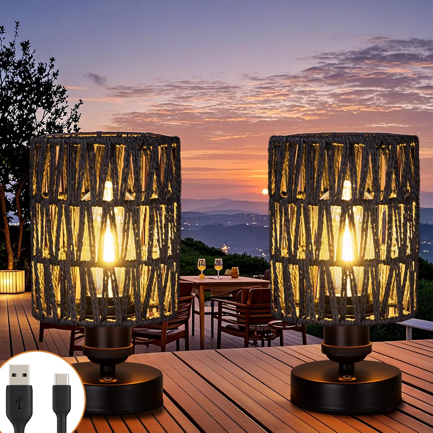 Cordless Outdoor Table Lamps Set of 2 for Home and Patio