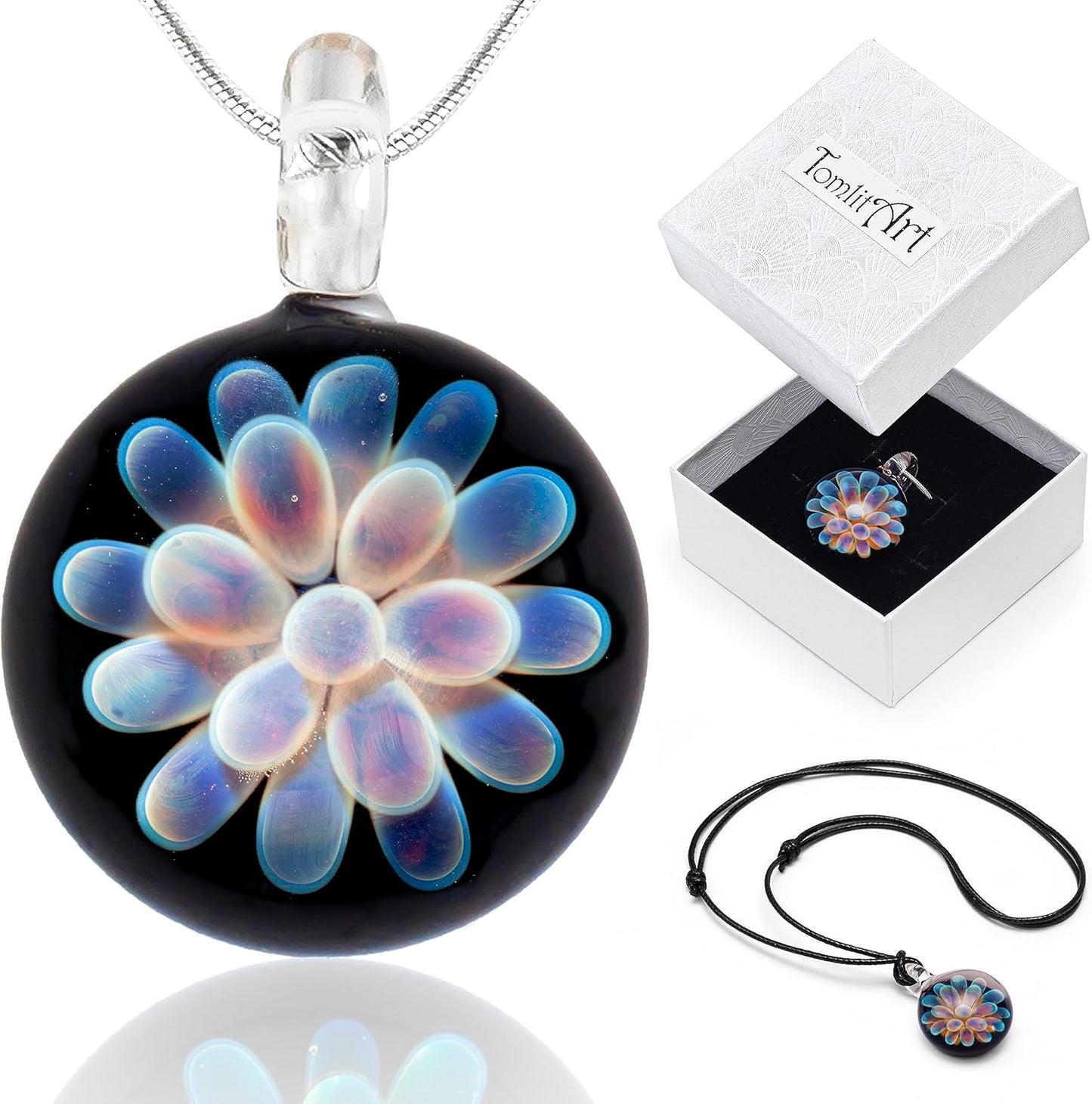 Handmade Glass Flower Pendant - Unique Art Jewelry Necklace