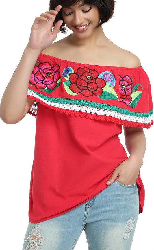 YZXDORWJ Women Mexican Embroidered Off-Shoulder Top Review