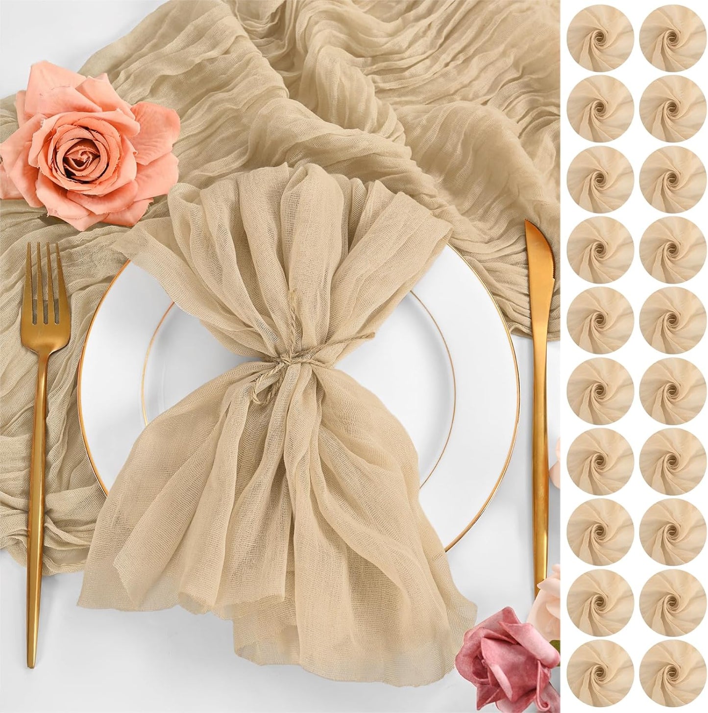Beige Cheesecloth Napkins Set of 100 for Elegant Table Decor