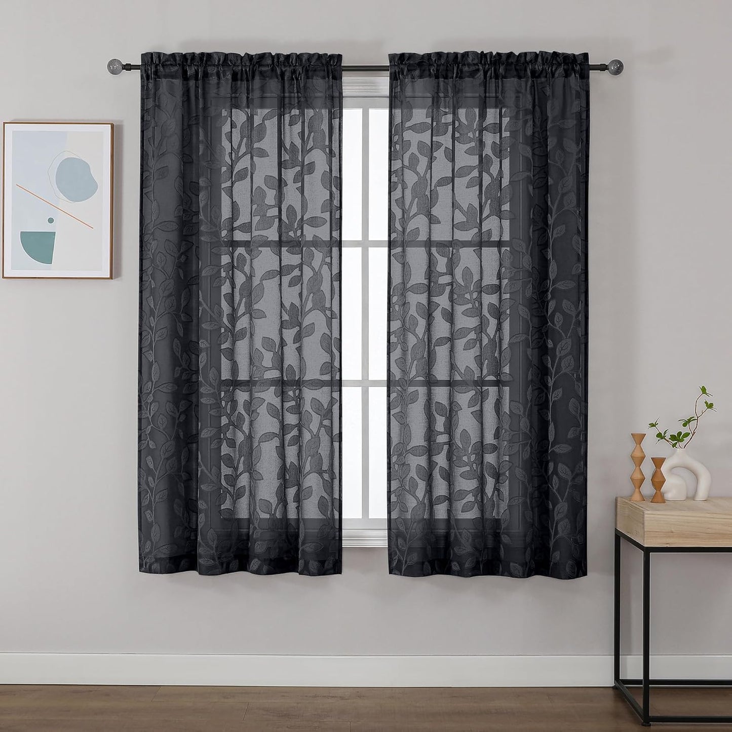 OVZME Black Sheer Curtains - Elegant Light Filtering