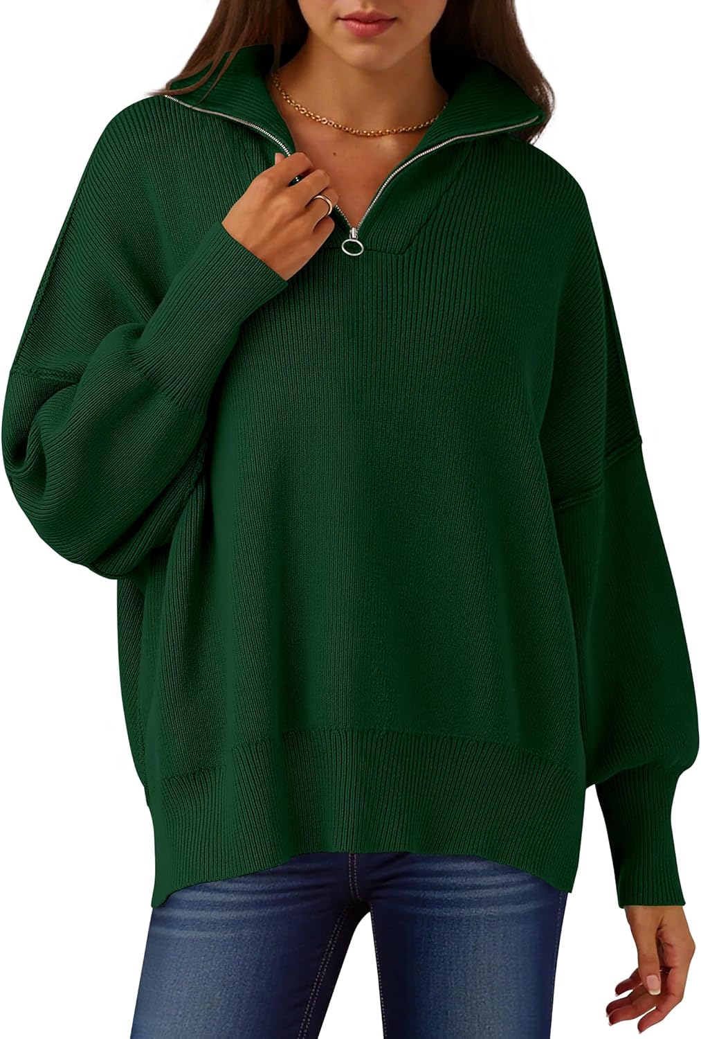 Oversized Fashion Long Sleeve Quarter Zip Sweater for Women