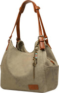 Worldlyda Women Canvas Hobo Purse Multi Pocket Tote - Roomy Organizer