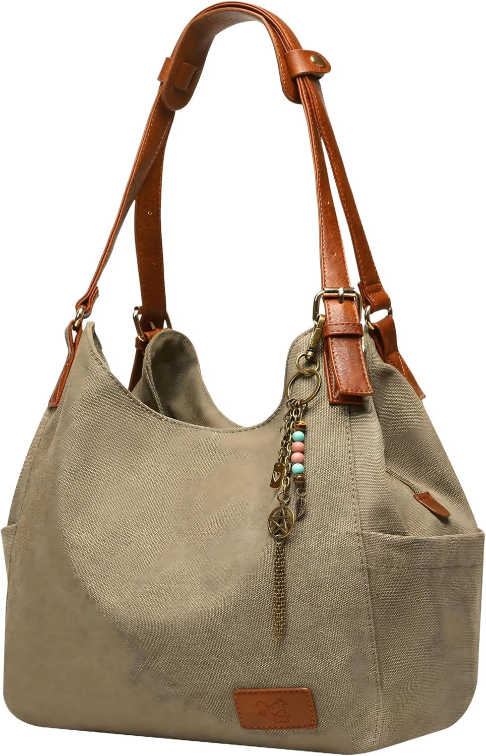 Worldlyda Women Canvas Hobo Purse Multi Pocket Tote Bag