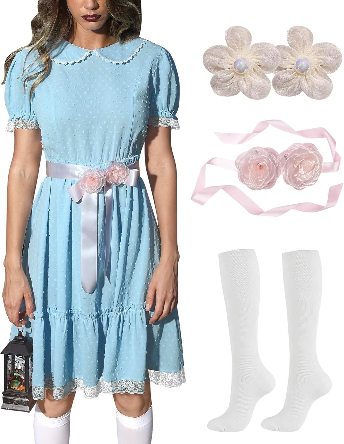 Women's Halloween Creepy Costume Set with Puff Sleeves and Clips