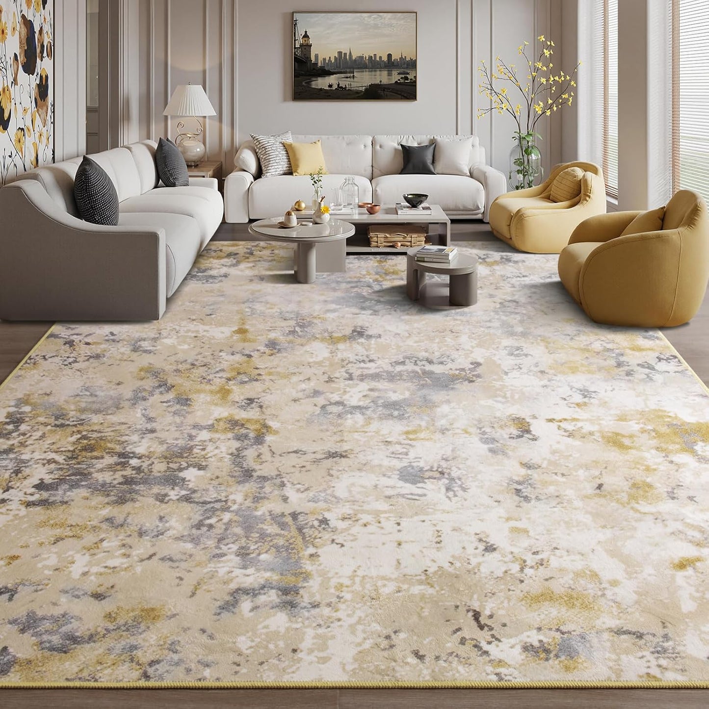 Kelarea Modern Abstract Washable Living Room Rug, 5ft x 7ft