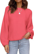 Women's Crew Neck Lantern Sleeve Ribbed Pullover - Soft Fit