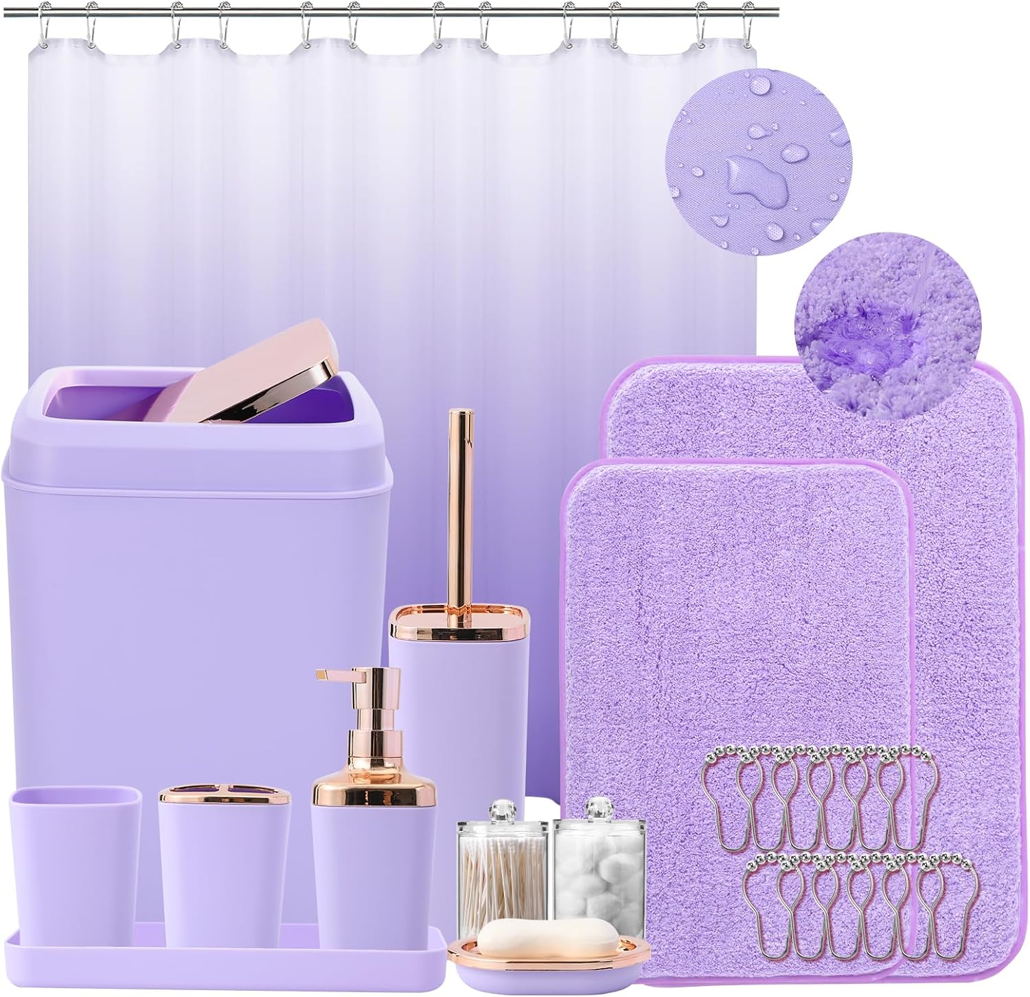 Bathroom Accessory Set with Ombre Shower Curtain and Rugs