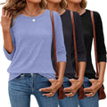 3/4 Sleeve Tops for Women Round Neck - Loose Fit Basics Pack Ficerd