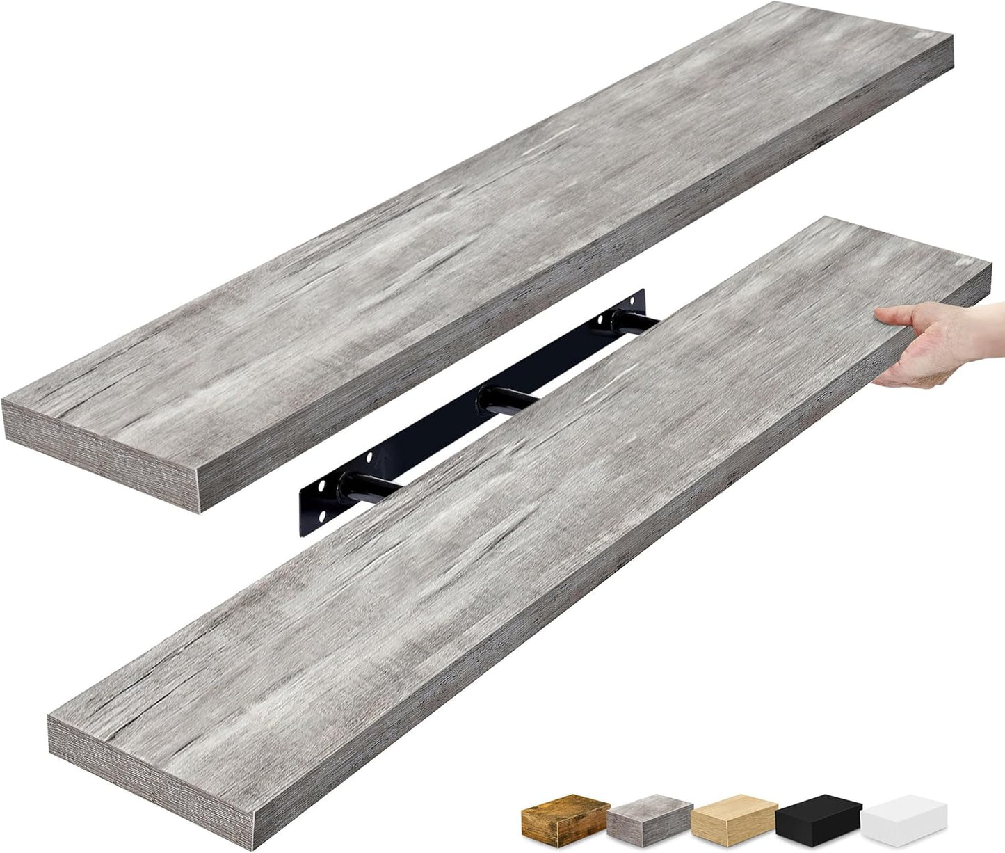 Floating Shelves for Wall - 48 Inch Long Gray Shelves Set