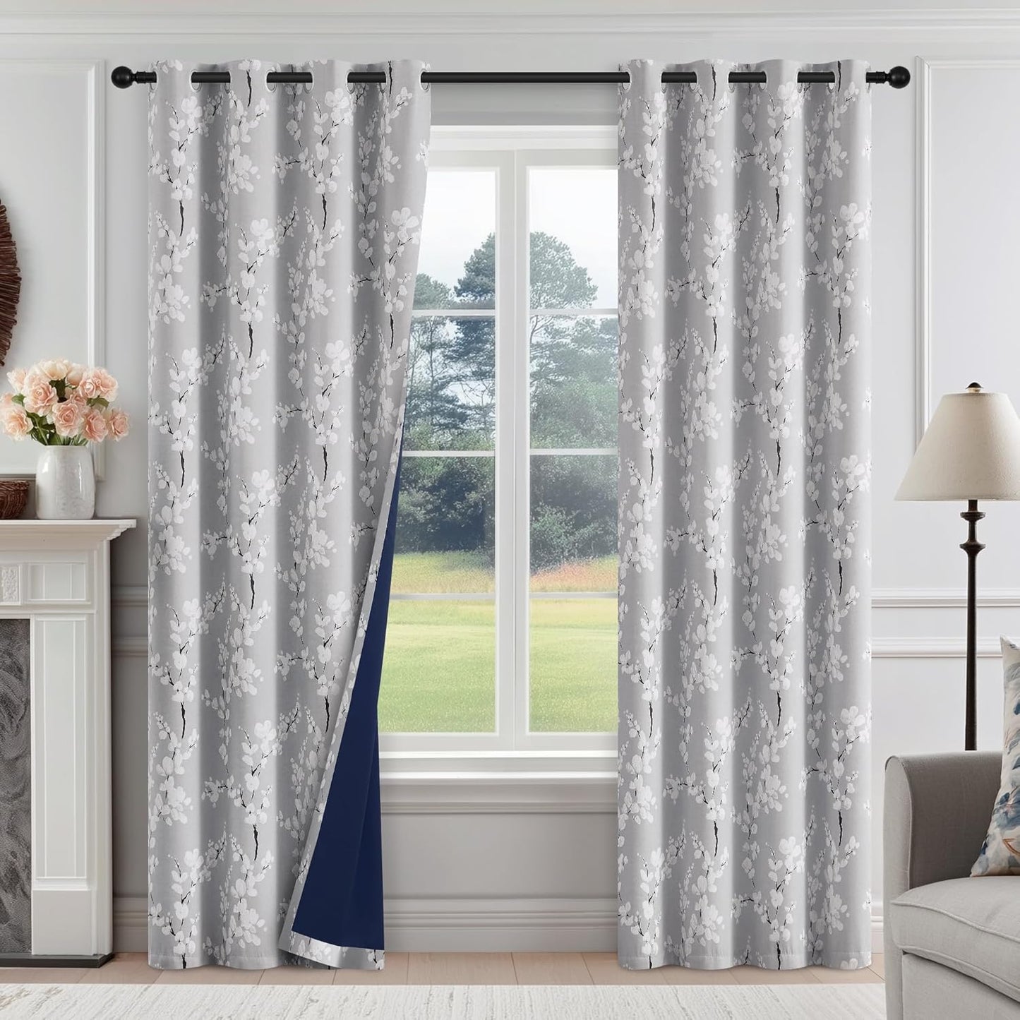 FMFUNCTEX 100% Blackout Curtains for Bedroom with Floral Design