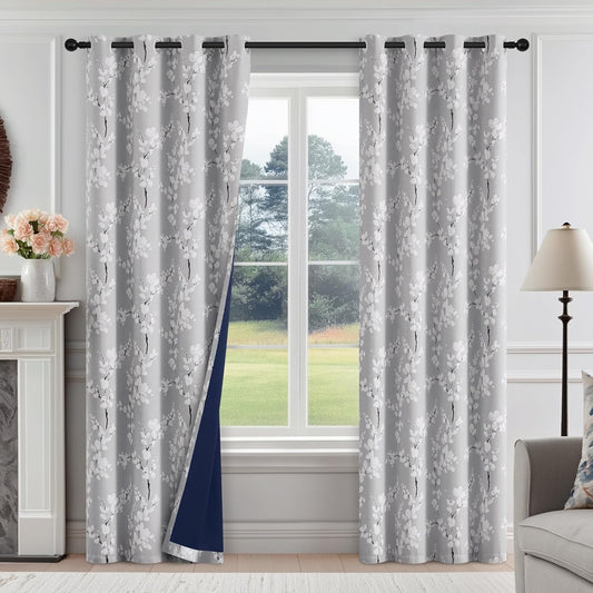 FMFUNCTEX 100% Blackout Curtains for Bedroom with Floral Design