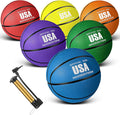 Size 6 Rubber Basketballs 6-Pack with Pump - Multicolor Streetballs