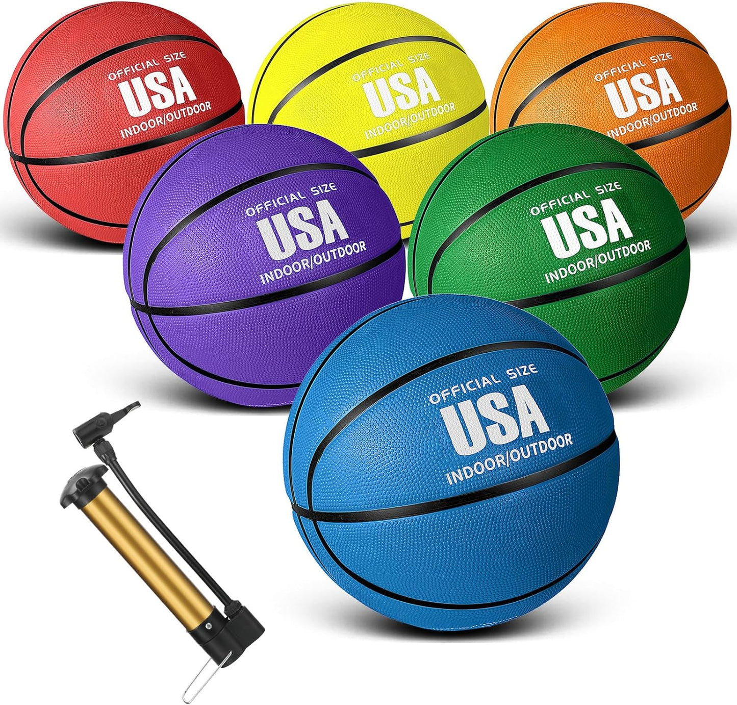 Official Size 6 Rubber Basketballs Set with Pump for Training