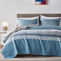 KAKIJUMN King/Cal King Quilt Bedding Set - Soft Light Blue Stripe