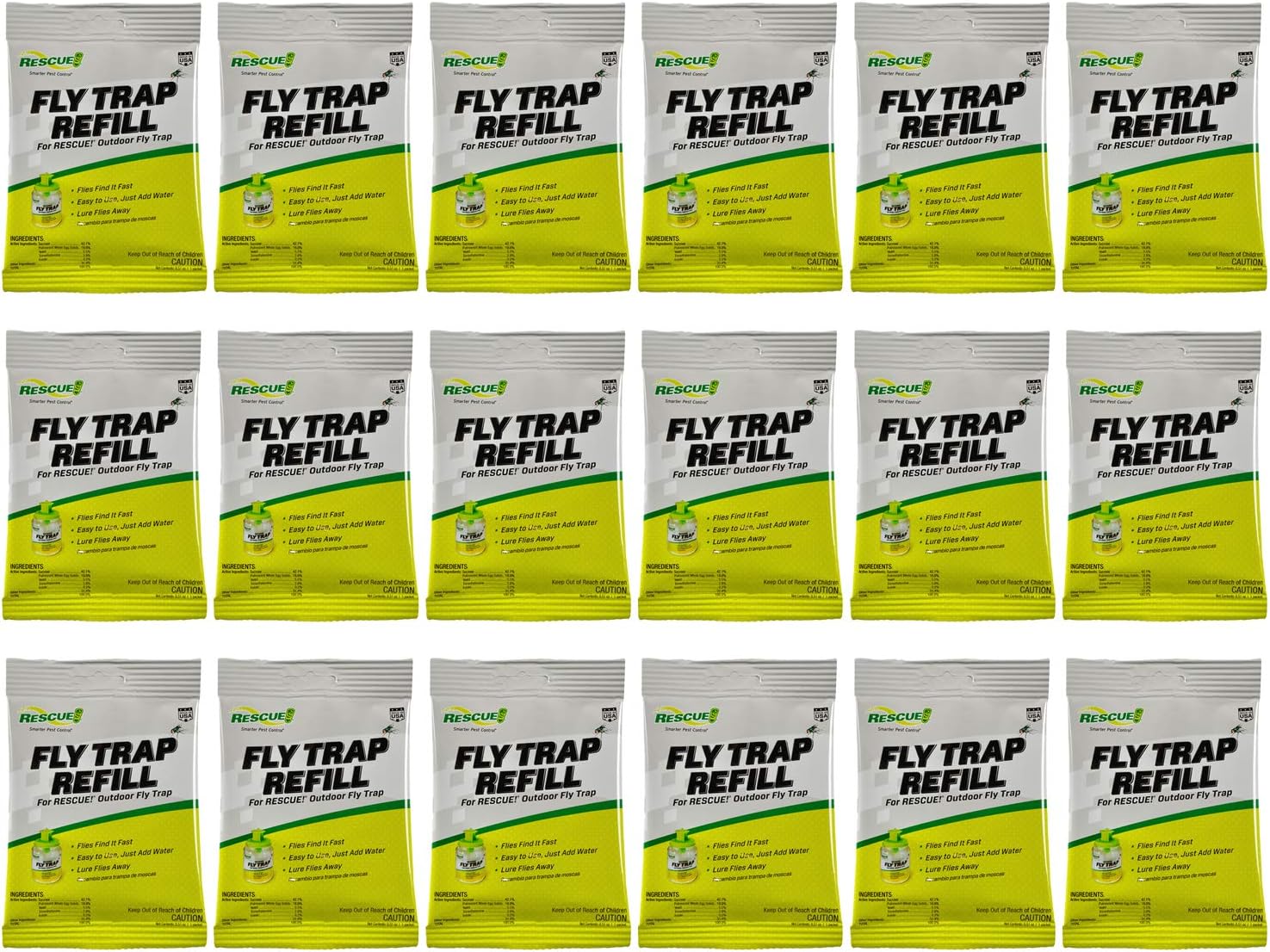 RESCUE! Reusable Fly Trap Bait Refill for Outdoor Use - 18 Pack
