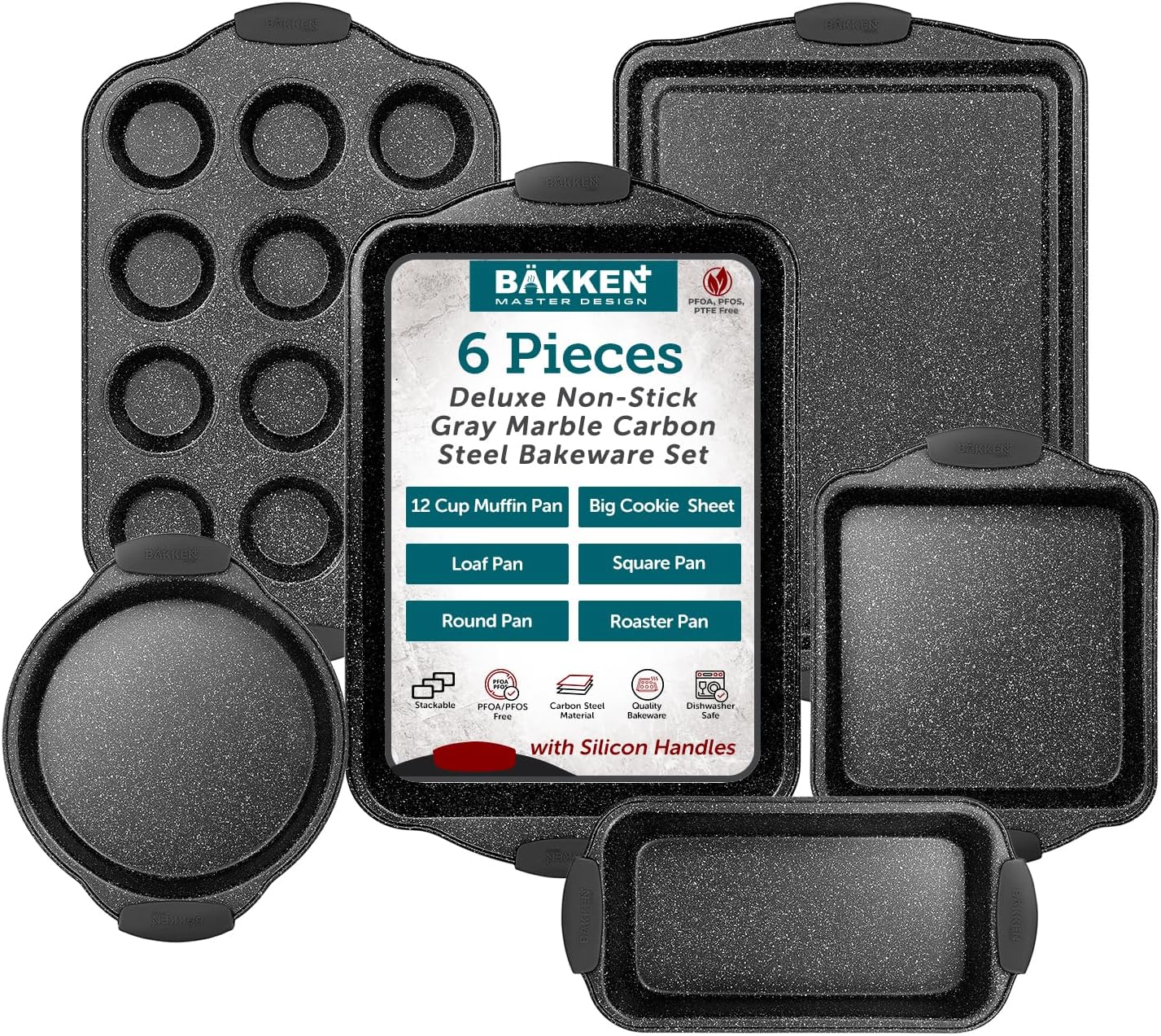 6-Piece Nonstick Gray Marble Bakeware Set for Easy Cooking