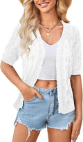 Yekaty Womens 2025 Short Sleeve Crochet Summer Cardigan Cropped Button
