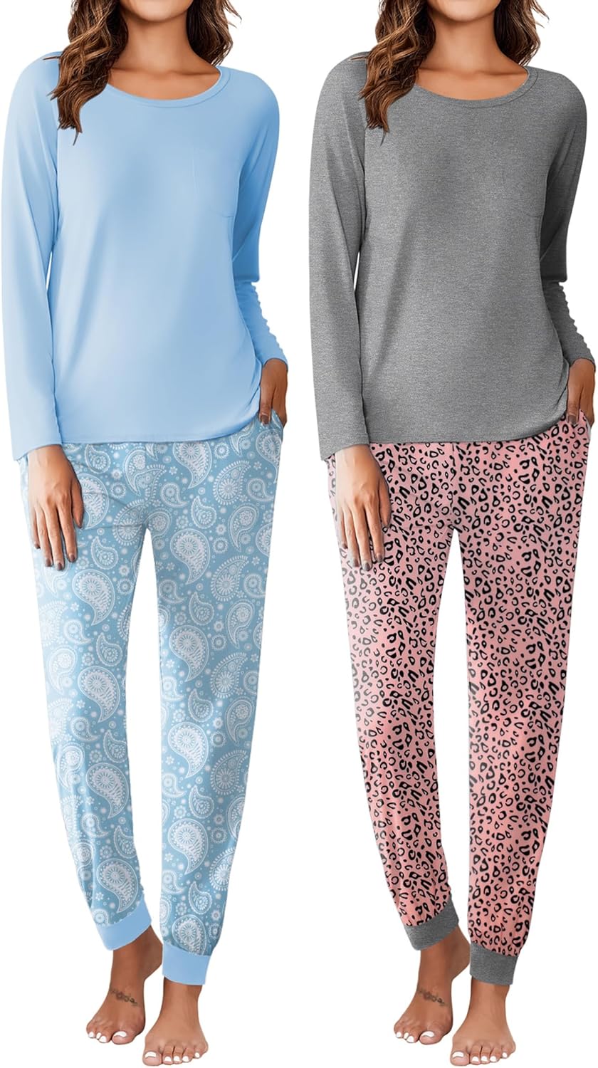 Ekouaer 2 Pack Womens Pajamas Set for Cozy Sleep and Lounge