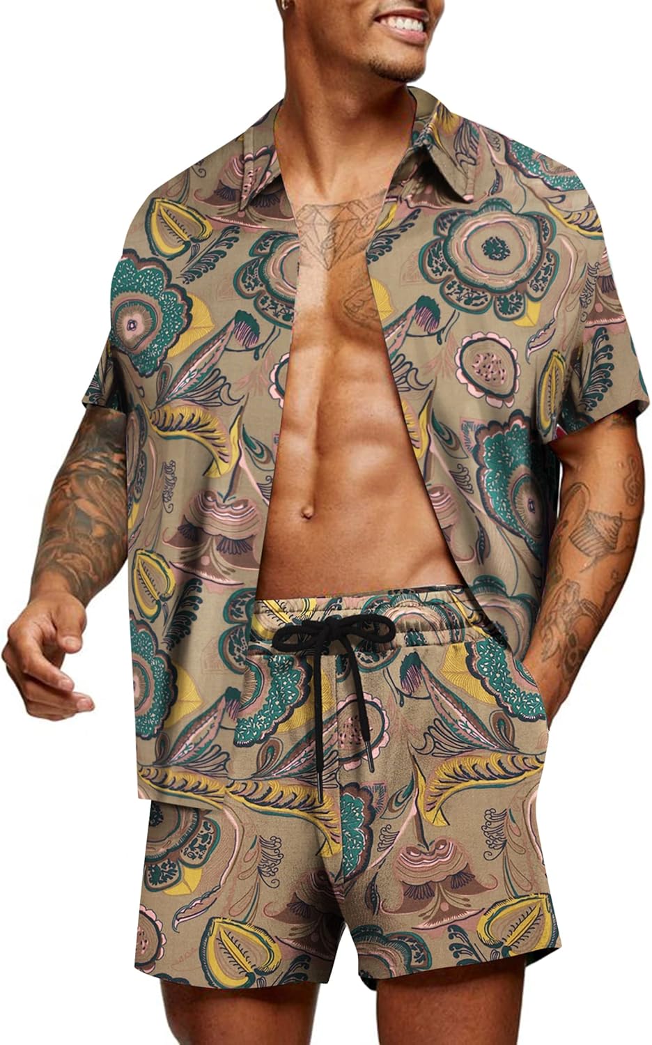 COOFANDY Men's Hawaiian Matching Set for Summer Beach Fun