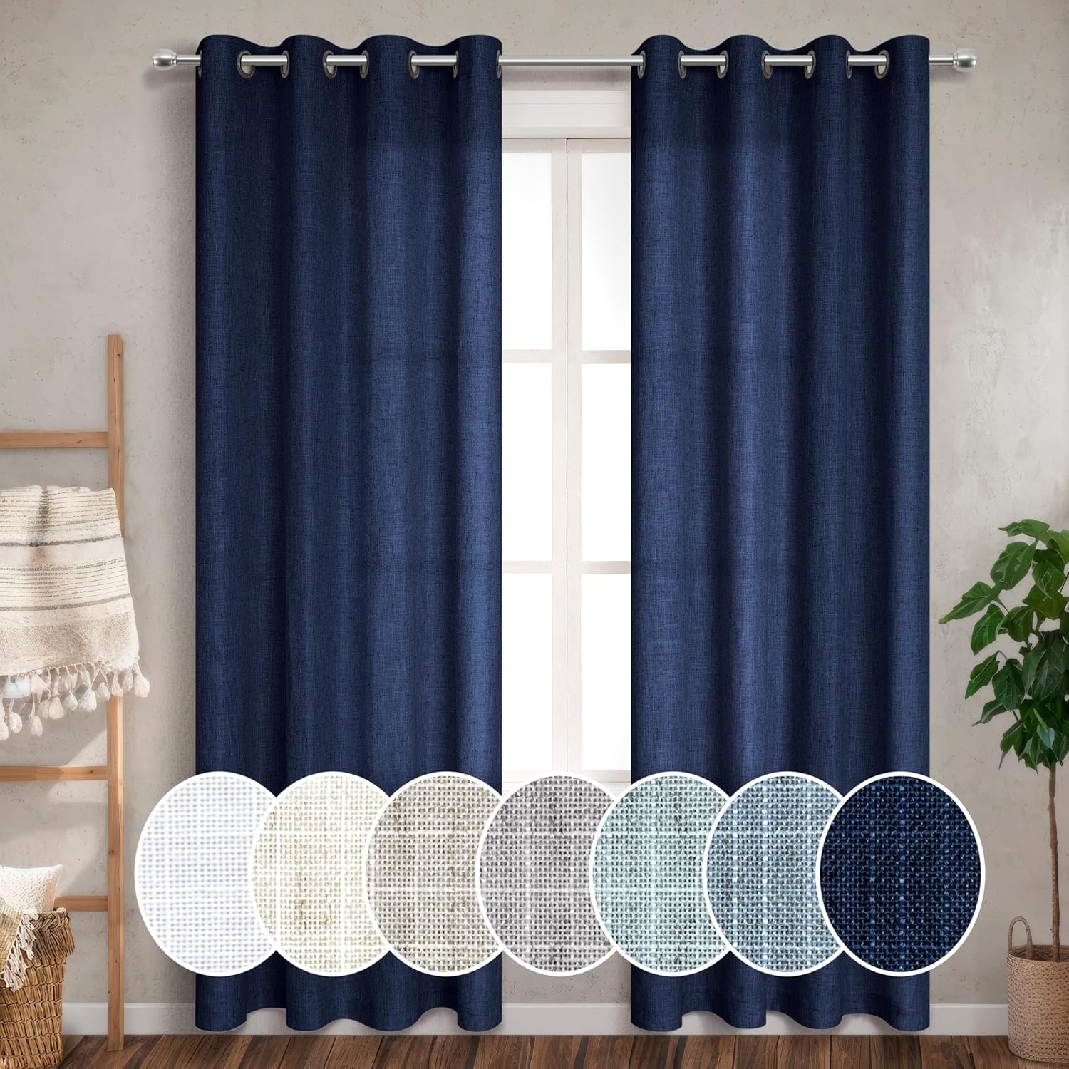 Pitalk Navy Blue Grommet Curtains for Living Room and Bedroom