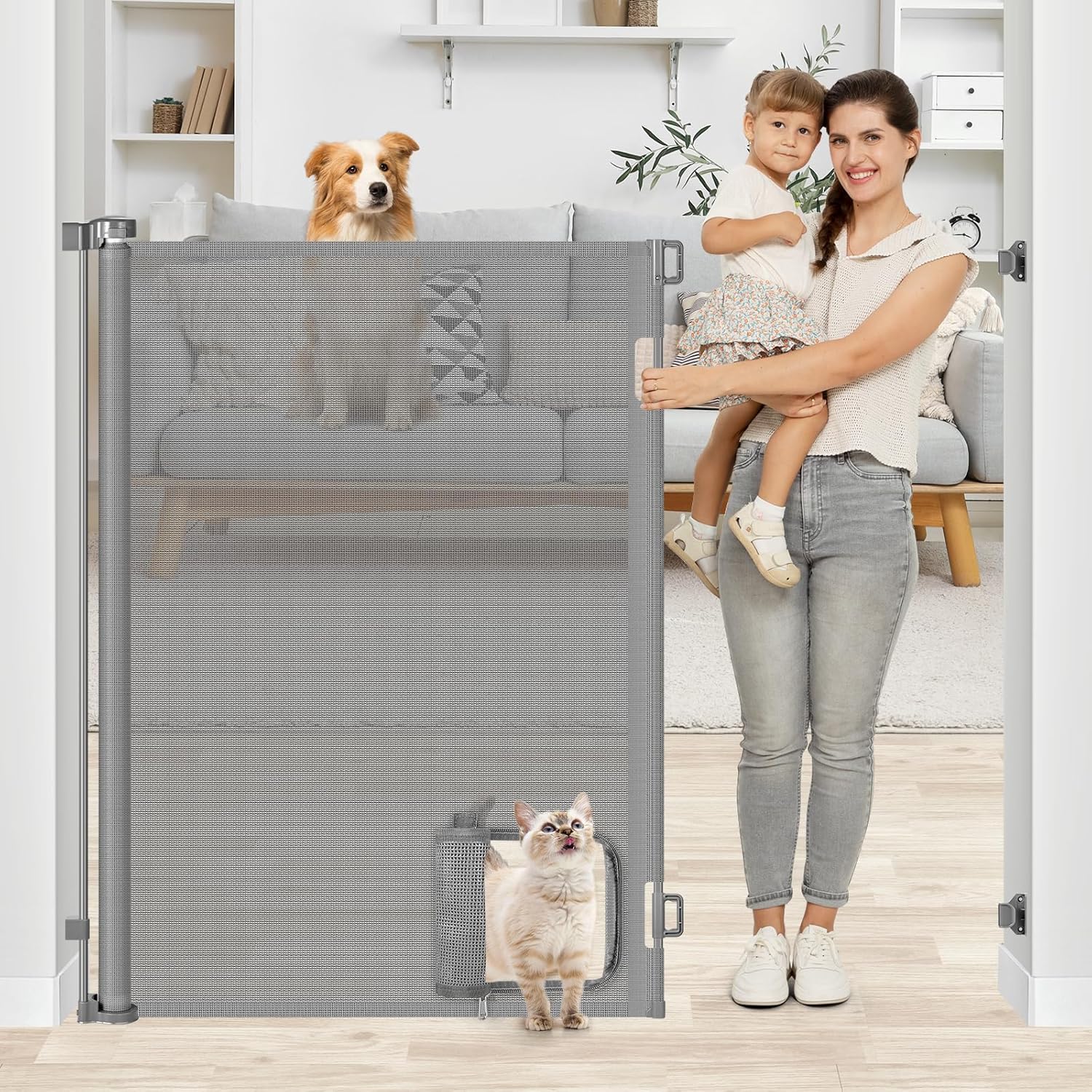48 Inch Extra Tall Dog Gate with Cat Door for Indoor & Outdoor