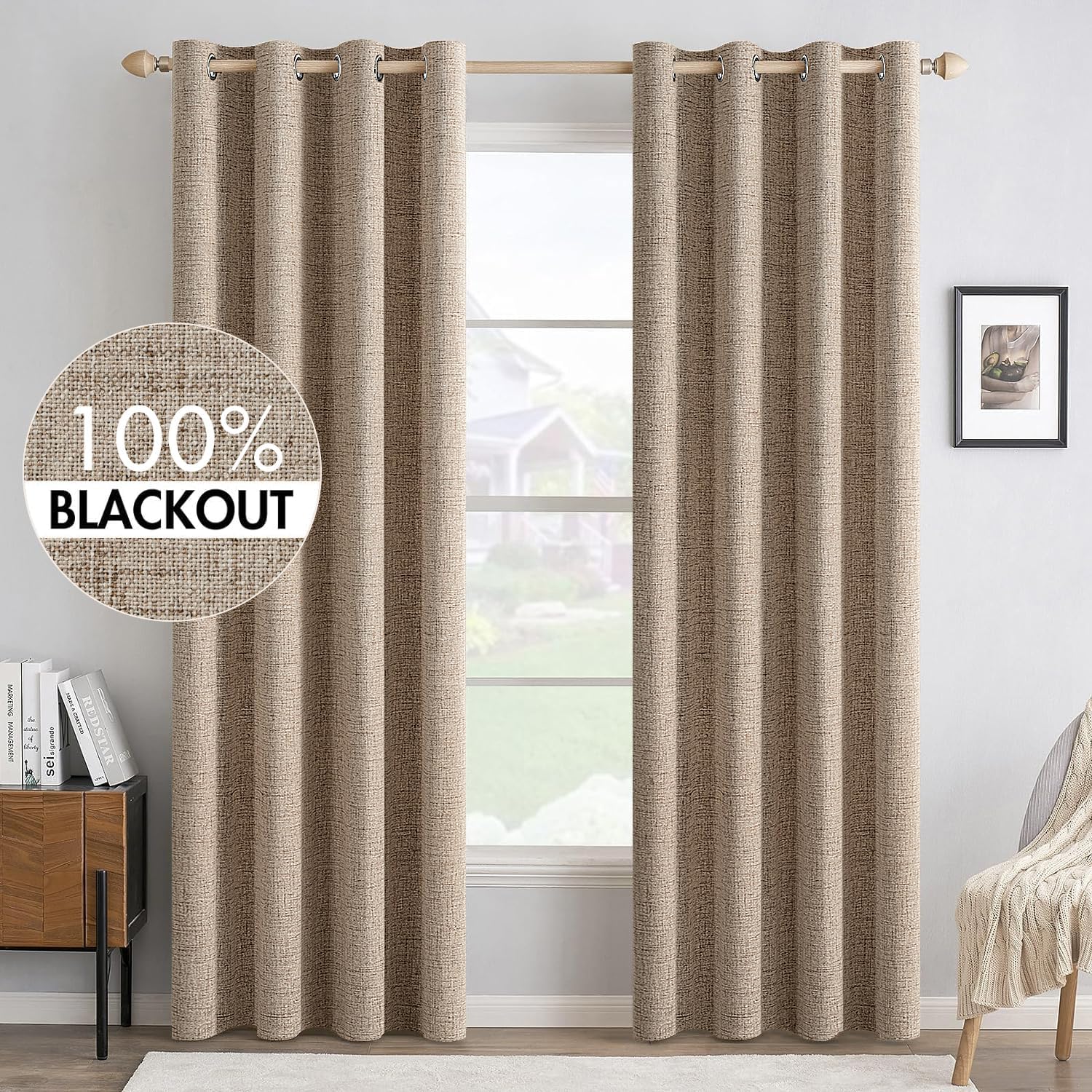 MIULEE Blackout Linen Textured Curtains for Bedroom & Living Room