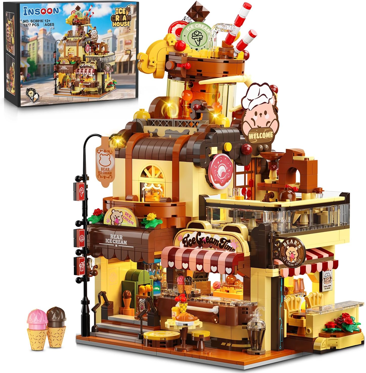 City Ice Cream House Building Set with Lights for All Ages
