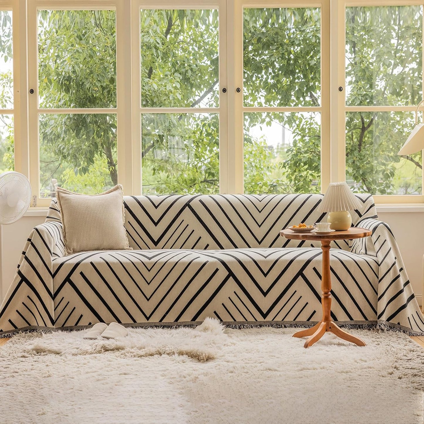 Boho Farmhouse Couch Cover for 3 Cushion Sofa 71ftin x 150ftin
