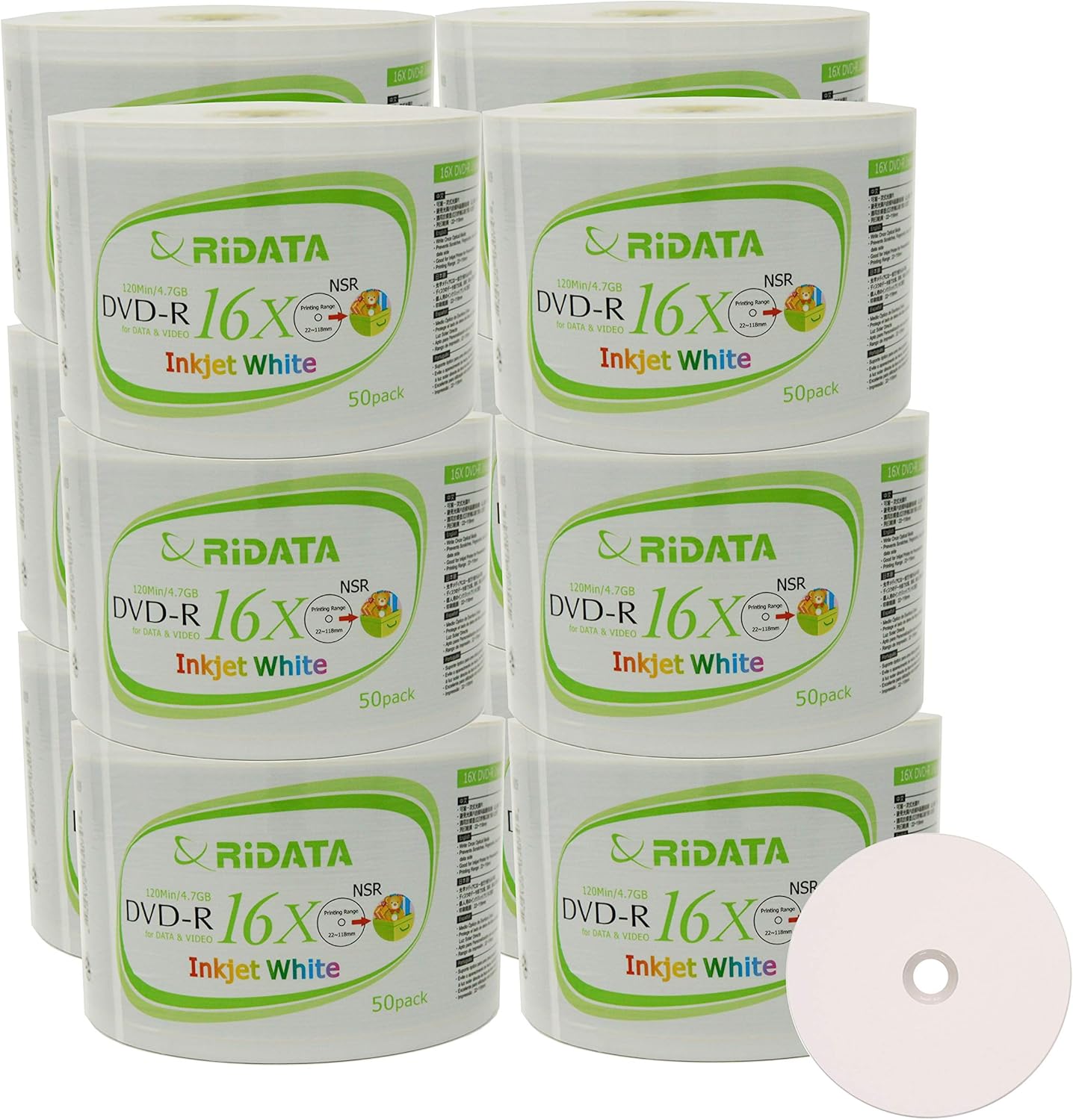 Ridata DVD-R 16X 4.7GB Printable Discs for Data and Video