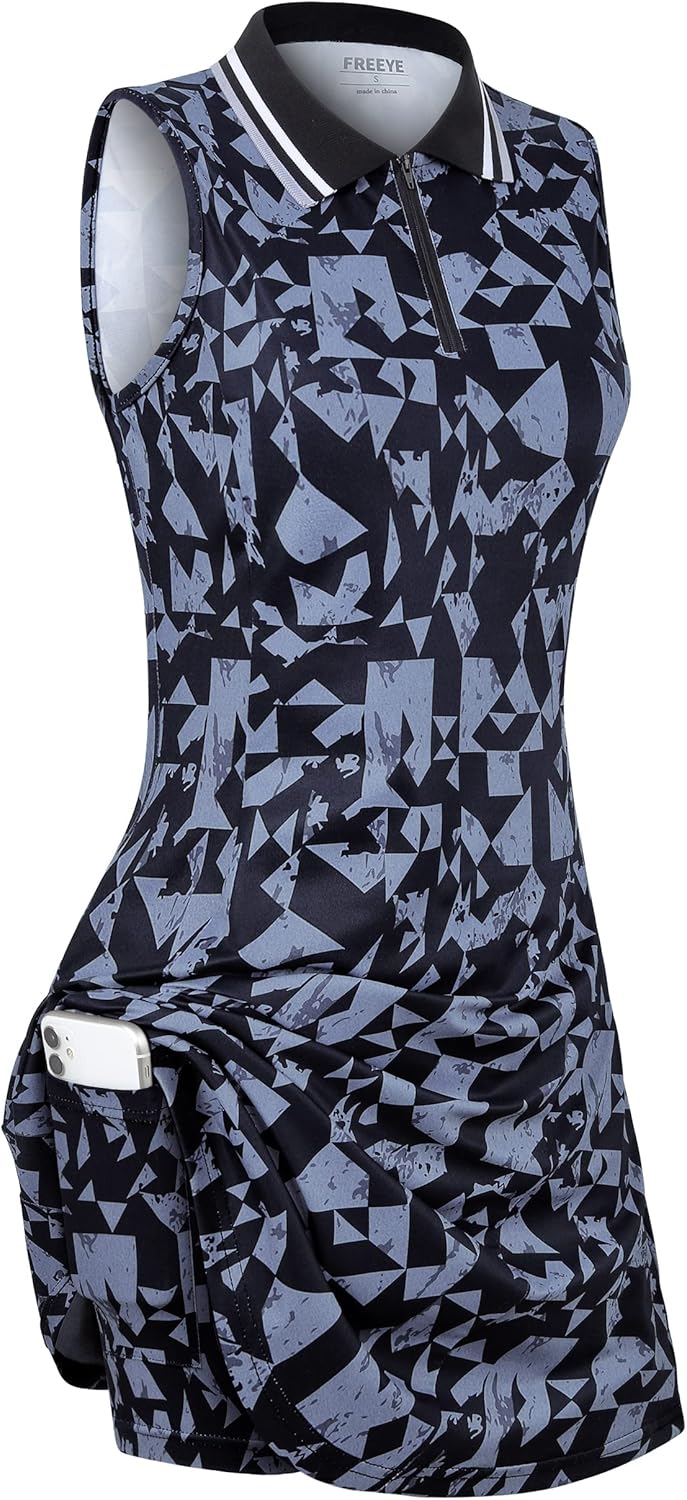 Womens Sleeveless Golf Tennis Dresses with Inner Shorts for Comfort