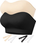 PRETTYWELL Strapless Bra Ribbed Seamless Bandeau - Comfort & Stay Put
