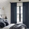 Navy Linen Pinch Pleated Curtains 108 in Long - Light Filtering