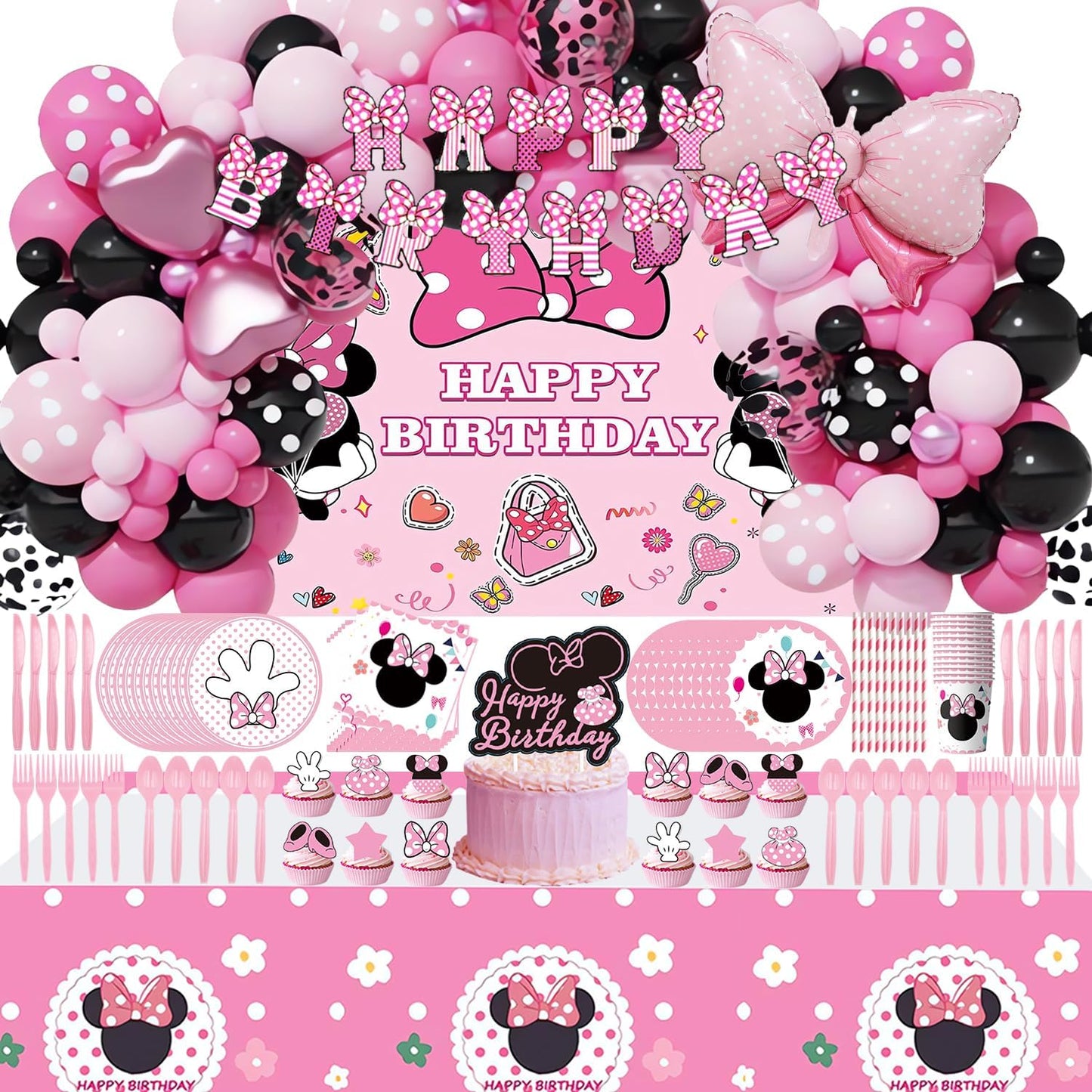 312 PCS Pink Mouse Birthday Decorations for Girls' Parties