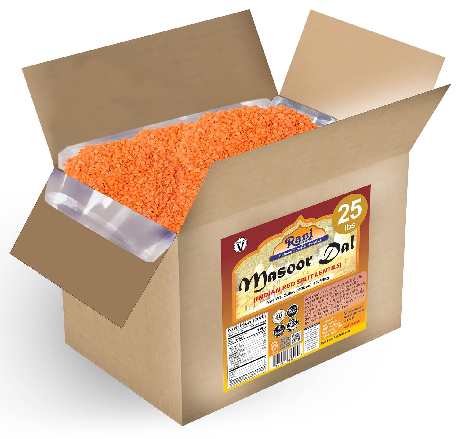 Rani Masoor Dal Split Red Lentils 25lbs Bulk Box for Health