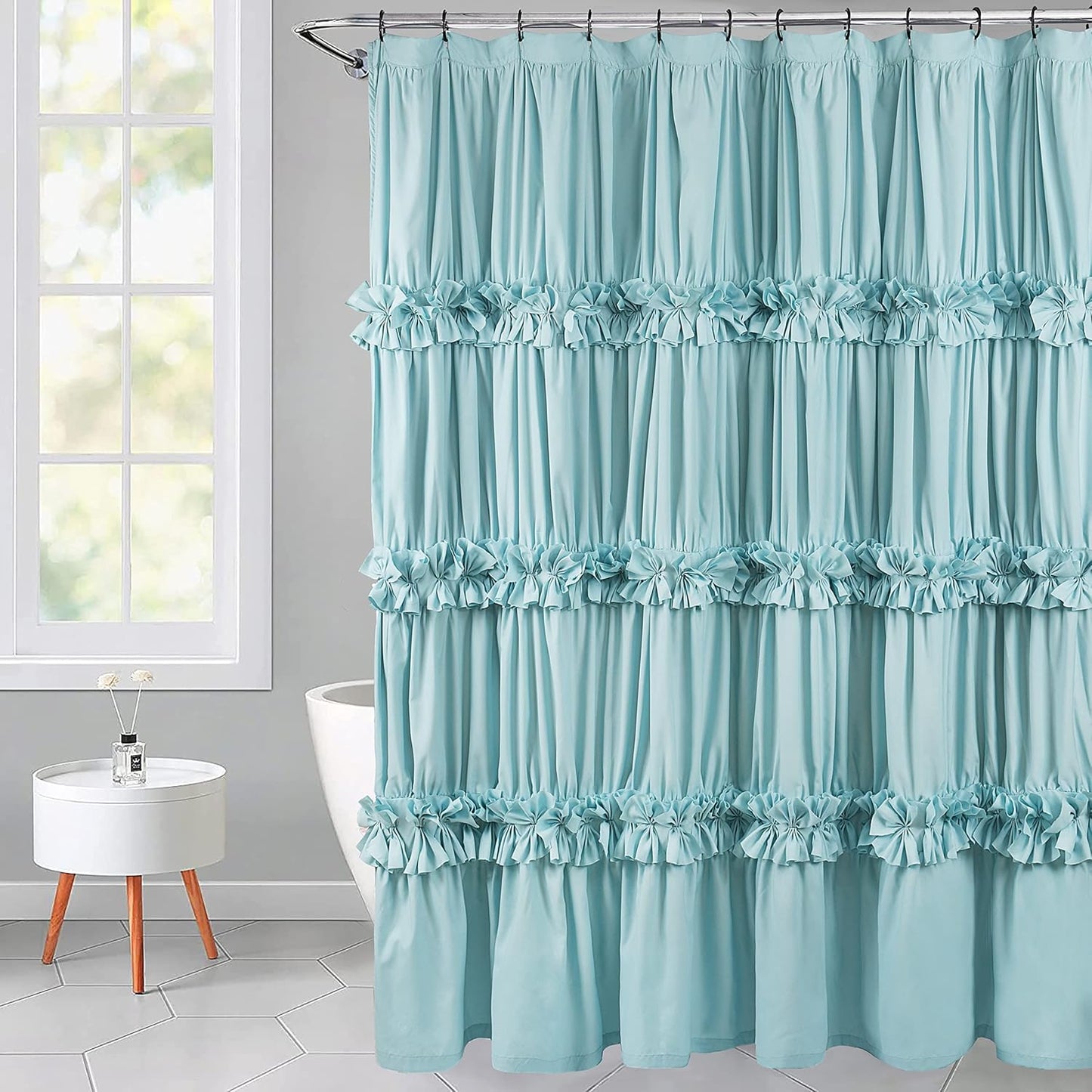 Spa Blue Ruffle Shower Curtain for Elegant Bathroom Decor