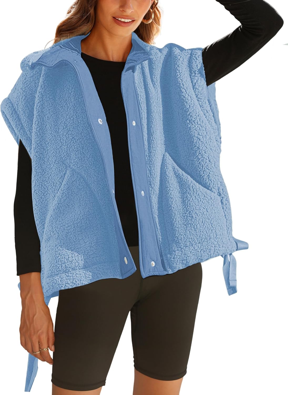 Womens Sherpa Fleece Vest Casual Outerwear Gilet with Pockets