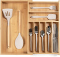 Bamboo Flatware Organizer for Small Drawers - Expandable 11 to 19 in
