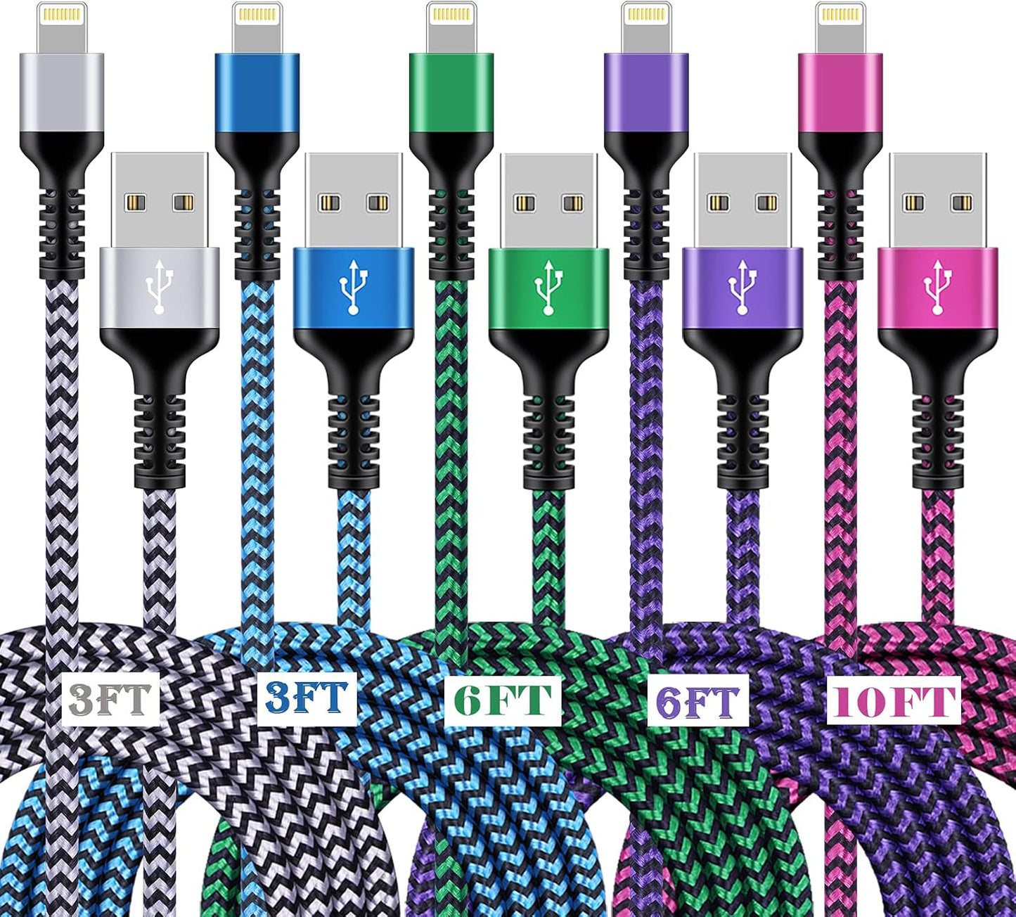 5Pack Apple Certified Charging Cables - Fast Charge iPhone & iPad
