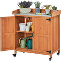 Garden Potting Bench Table - Outdoor Wooden Potting Workbench
