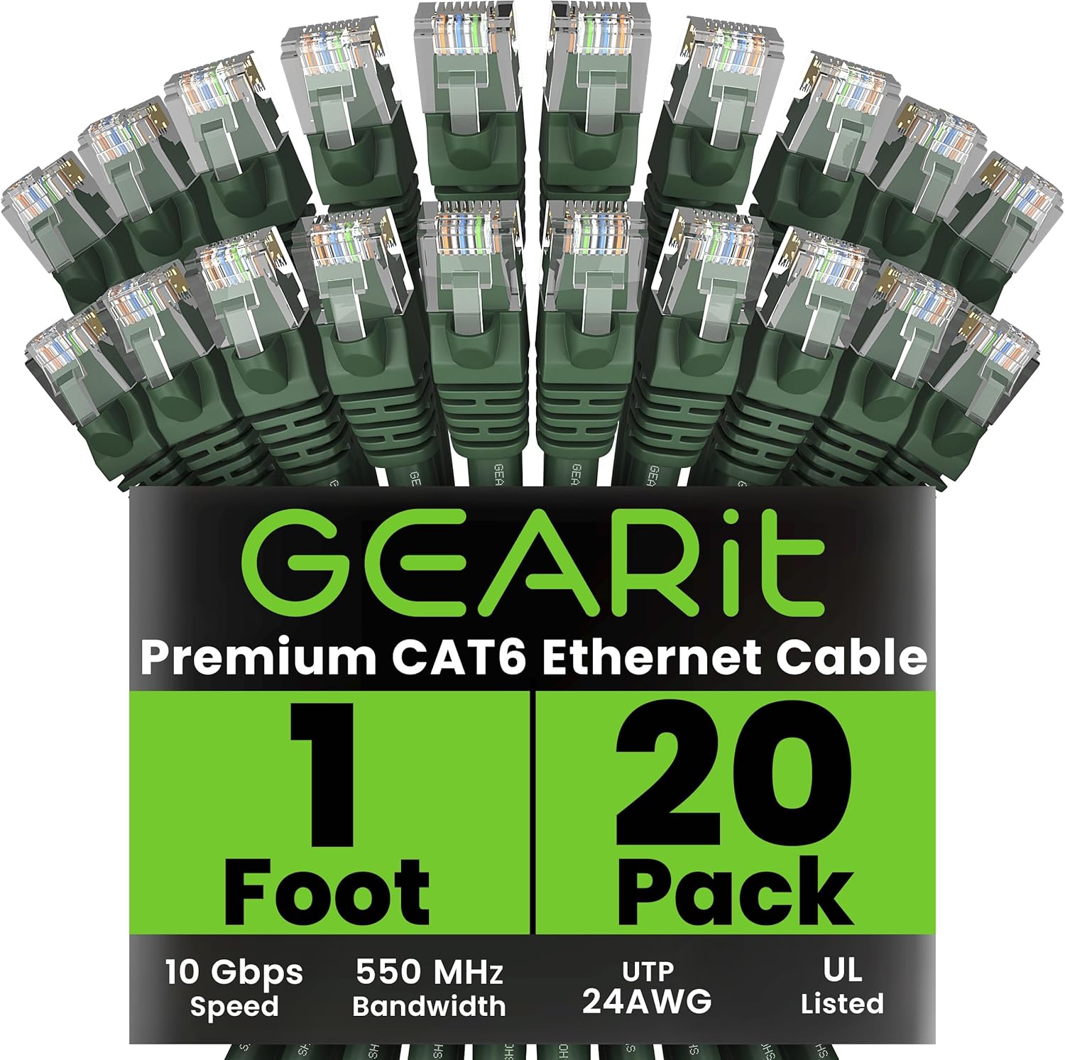 GearIT Cat 6 Ethernet Cable 20-Pack for High-Speed Networking