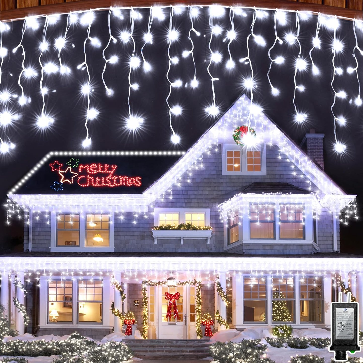 82FT LED Outdoor Christmas Lights with 180 Ice Drops for Decor