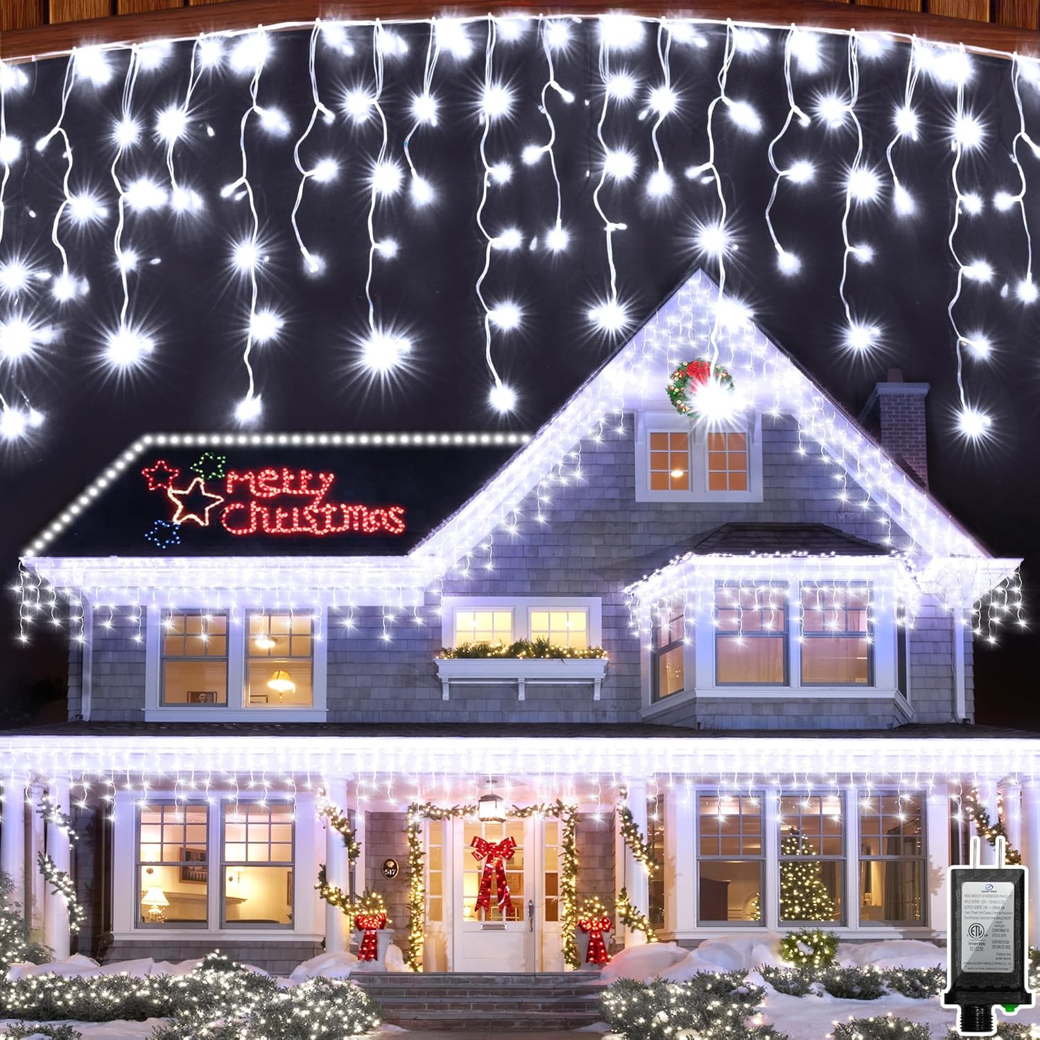 82FT LED Outdoor Christmas Lights with 180 Ice Drops for Decor