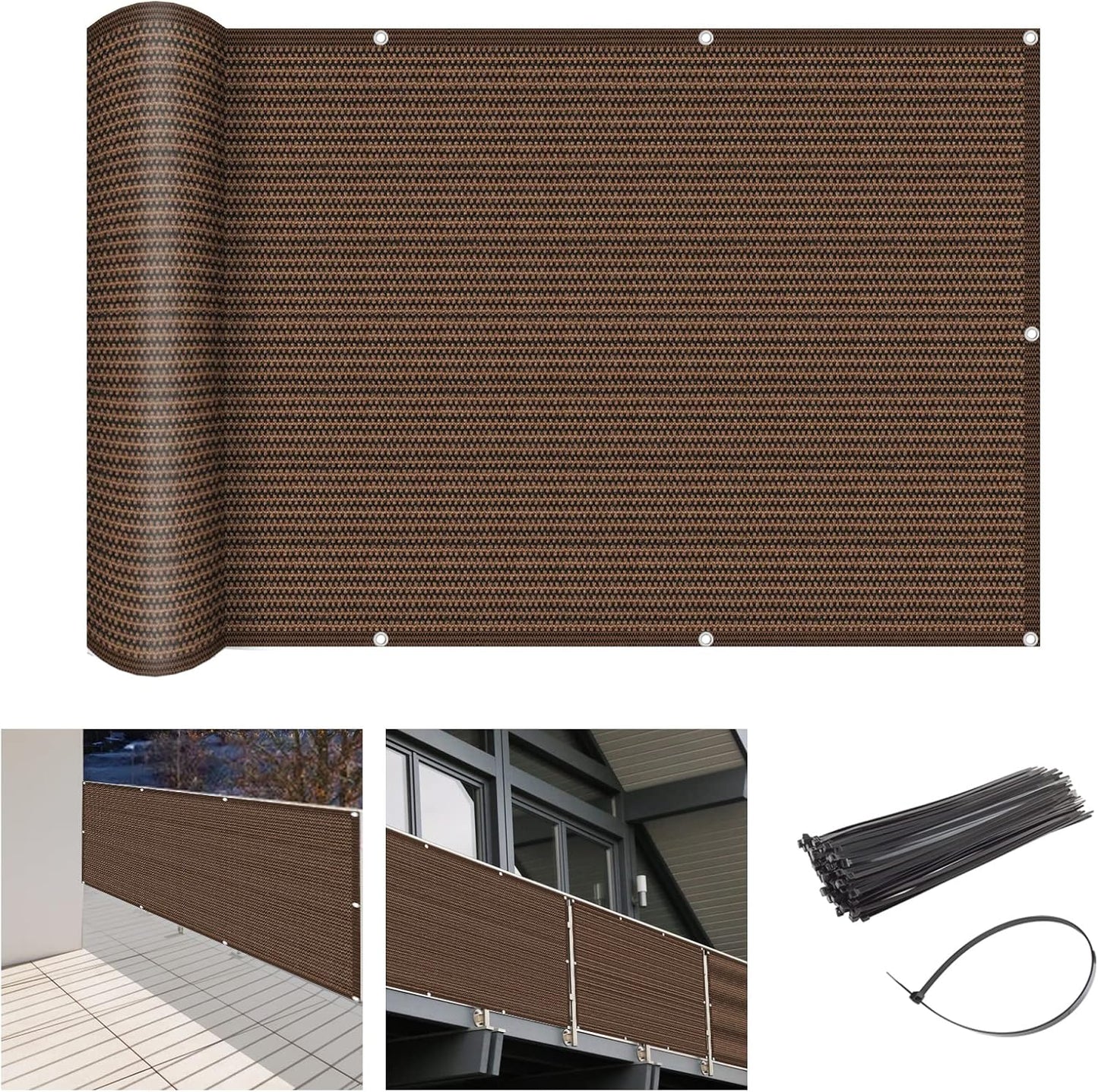 DUNPONI 2'6x15' Brown Privacy Screen - 95% UV Block, Zip Ties - Customized